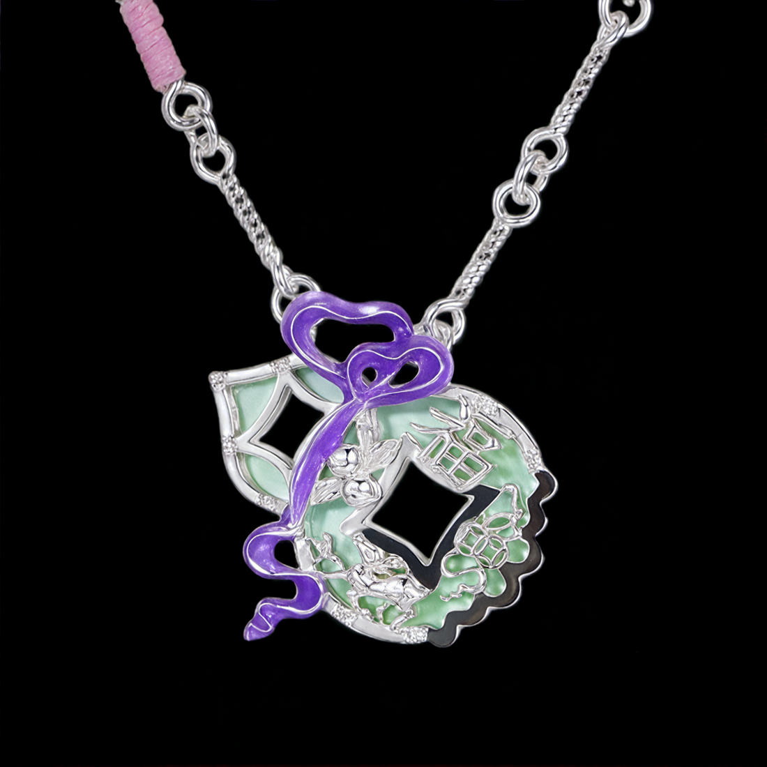 Chinese Hu Lu Peach Blessing Necklace