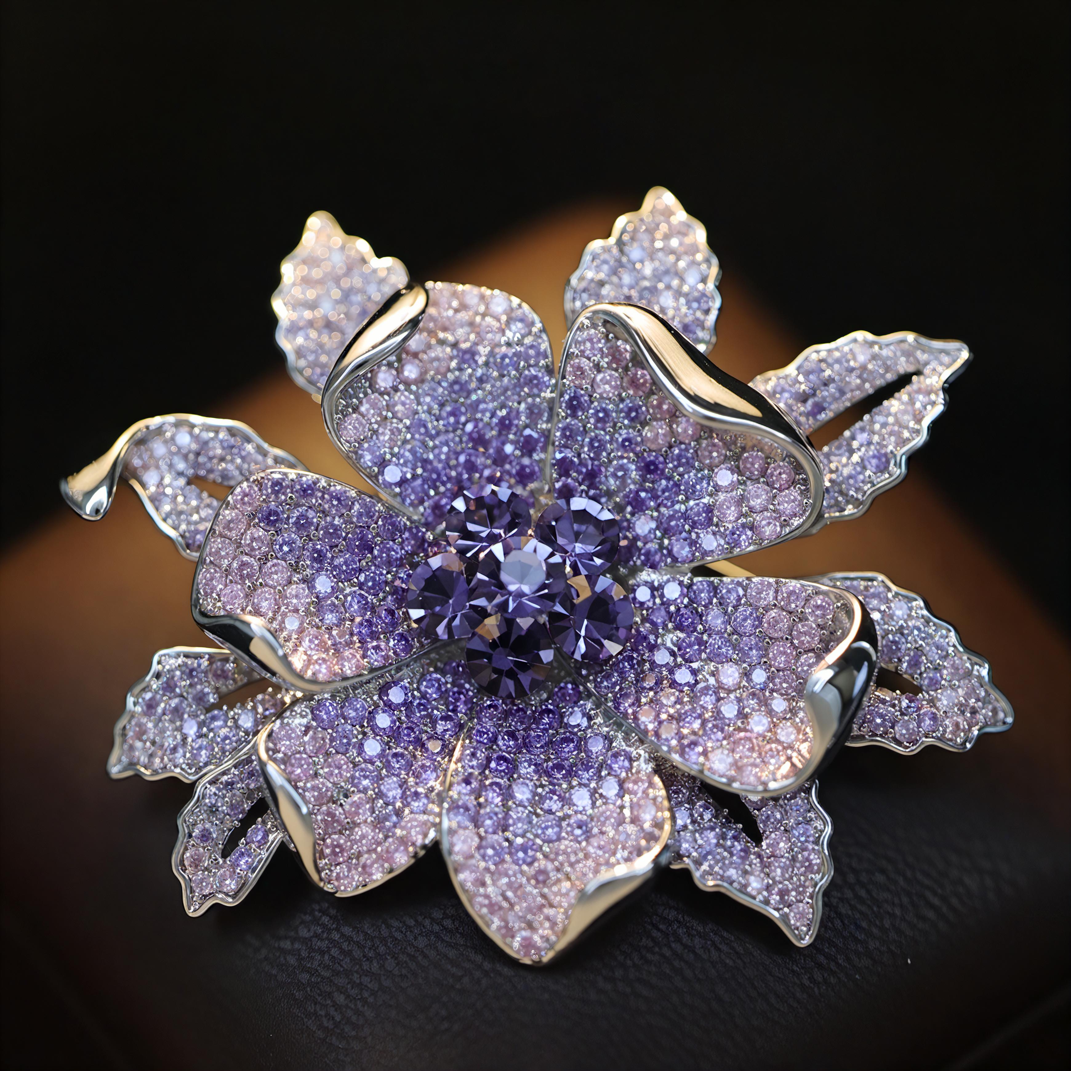 Purple Rose Bloom Brooch